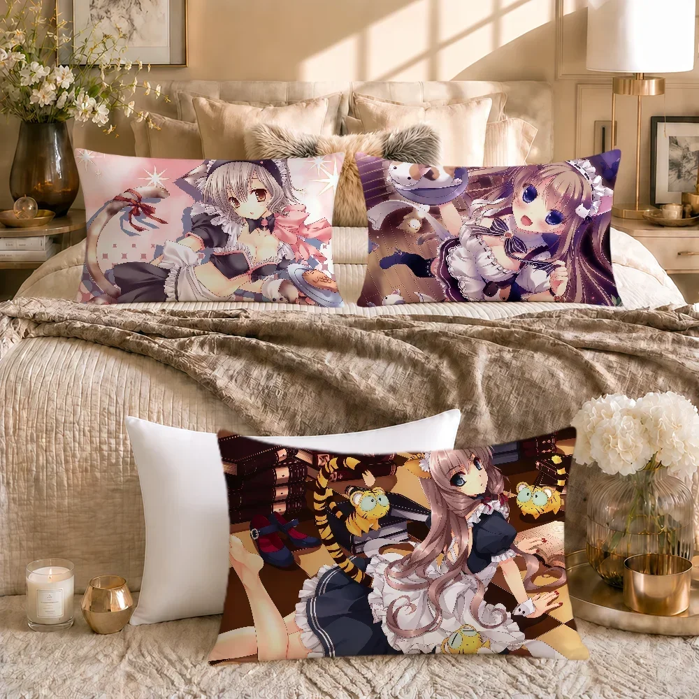 Anime Game Kawaii Y2k Cat Ear Maid Moe Cushion Cover Soft Rectangle Home Sofa Living Room Decor Dorm Bed Hogar Pillowcase Gift