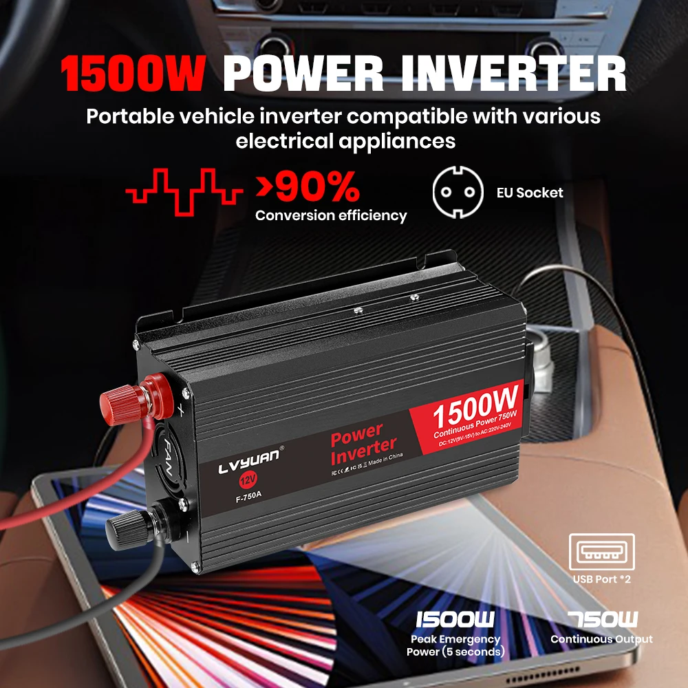 عاكس الطاقة 300 واط-2600 واط DC12V إلى التيار المتناوب 220 فولت سيارة محول جهد كهربي المزدوج USB 3.1A محول الاتحاد الأوروبي المقبس 50 هرتز تهمة للمنزل RV في الهواء الطلق #2