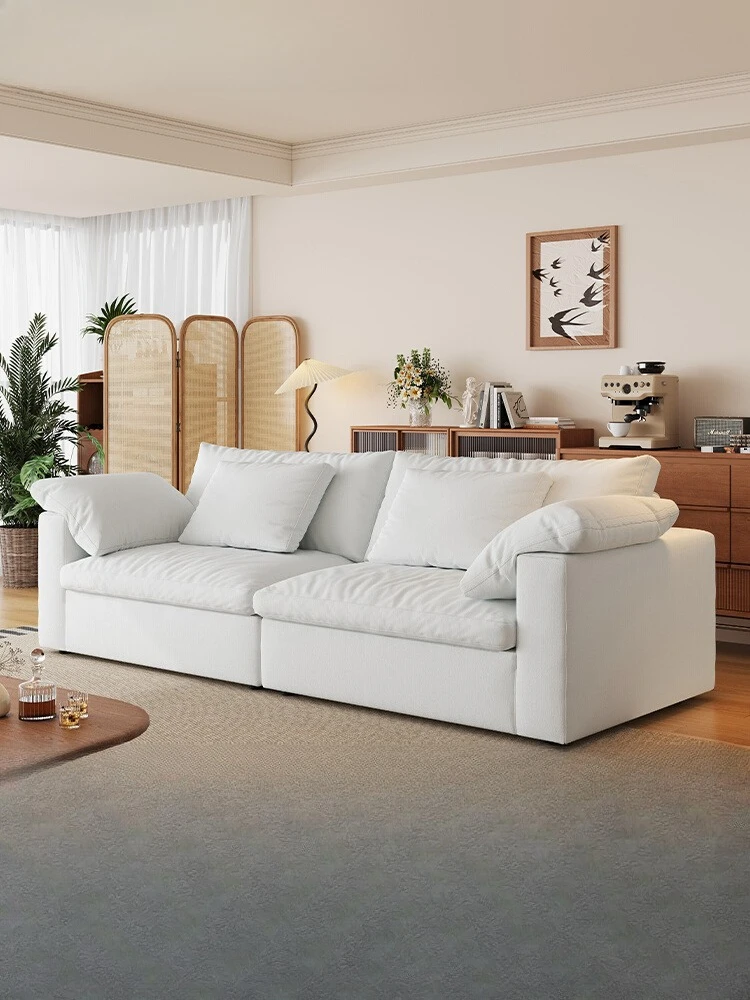 

Comfortable cloud designer sofa cream wabi wind living room down fabric tofu block module combination sofa