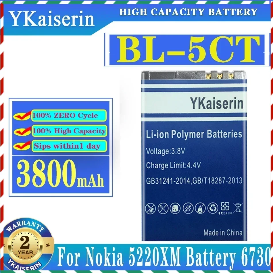 YKaiserin 3800mAh BL-5CT BL5CT Rechargeable Phone Battery for Nokia 3720 5220 5220XM 6303i 6750 6330 6303i C5 C5-02 C5-00i C5-00