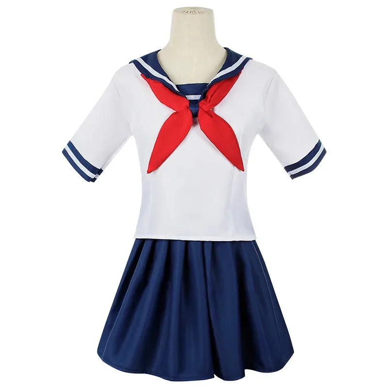 qq023Yandere Simulator Ayano Aishi Cosplay Costumes Game Anime Girls JK Uniform Outfit Sailor T-shirt with Skirt Black Wigs Set