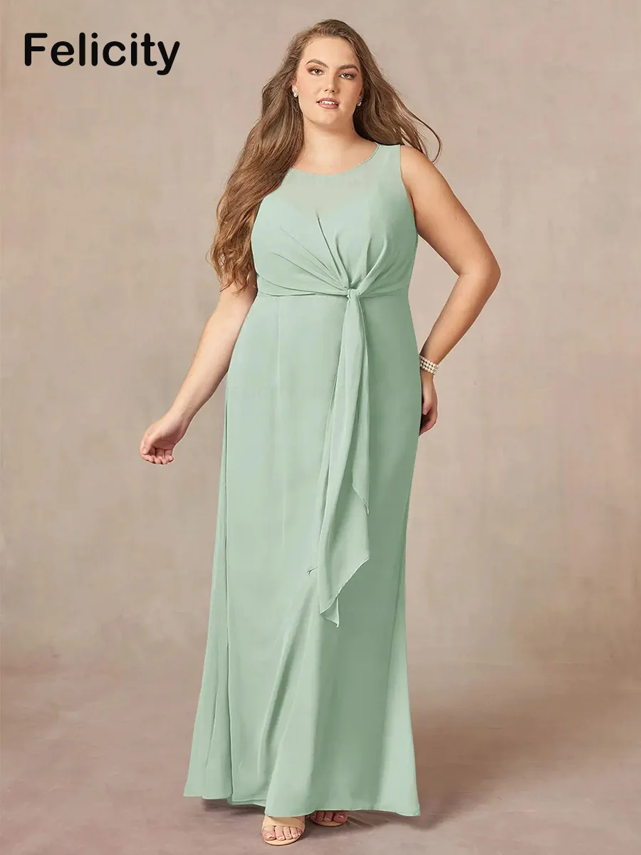 

Plus Size Mother of the Bride Dresses 2023 A-Line Pleated Chiffon Wedding Guest Dress Sleeveless Floor-Length Long Evening Gowns