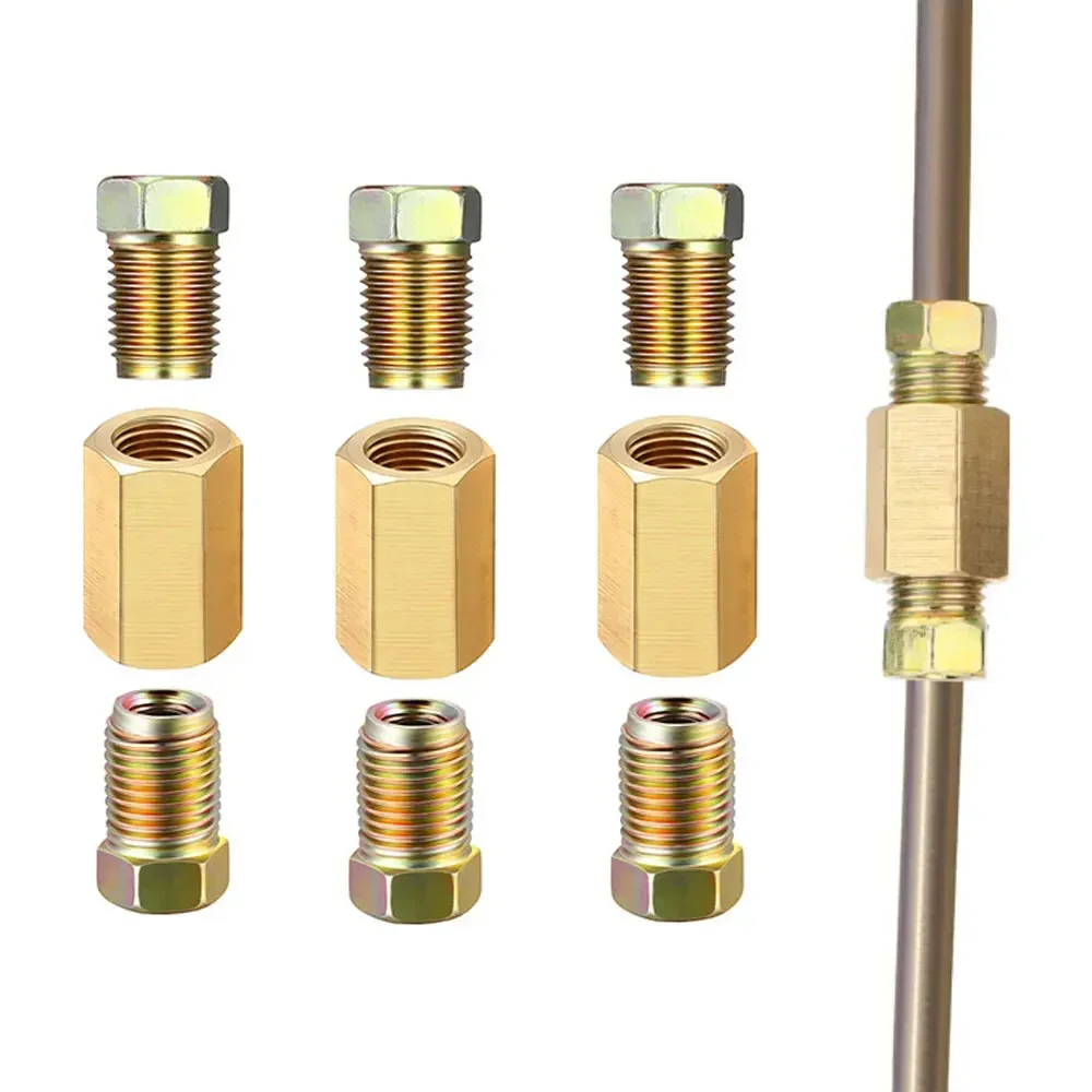 12pcs Car Universal Straight Brass Brake Line Inverted Compression Fitting Unions for 3/16