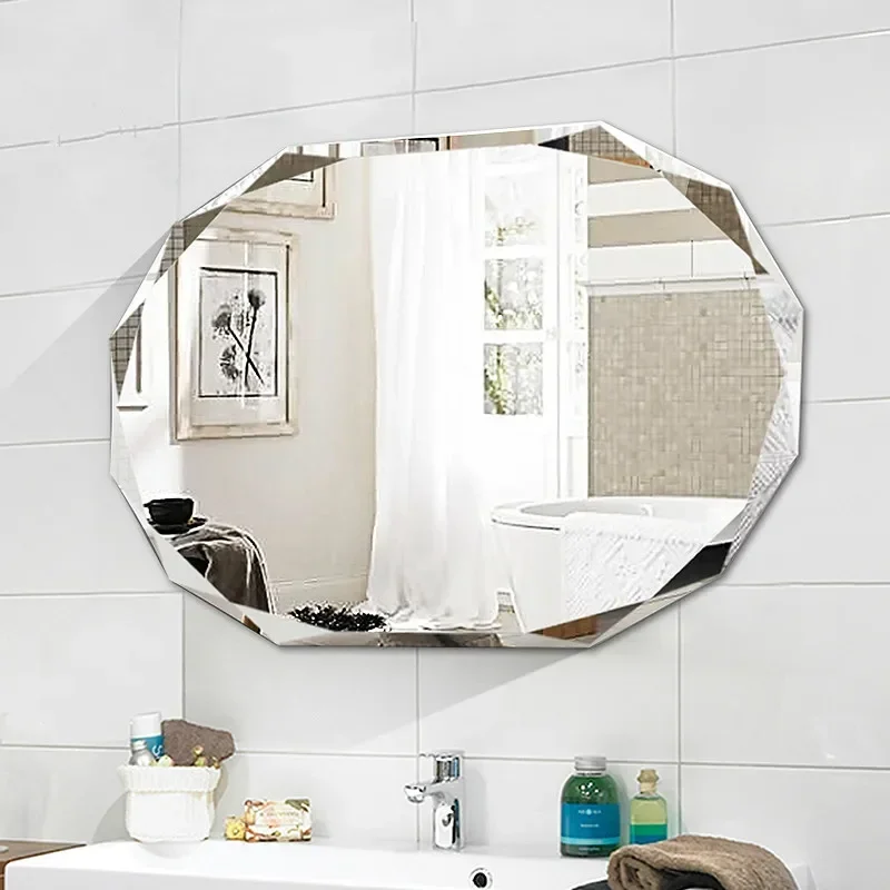 Simple Frameless Bath Mirrors Personality Punch-free Wall-mounted Lager Bathroom Toilet Makeup Dressing Cosmetics Mirror