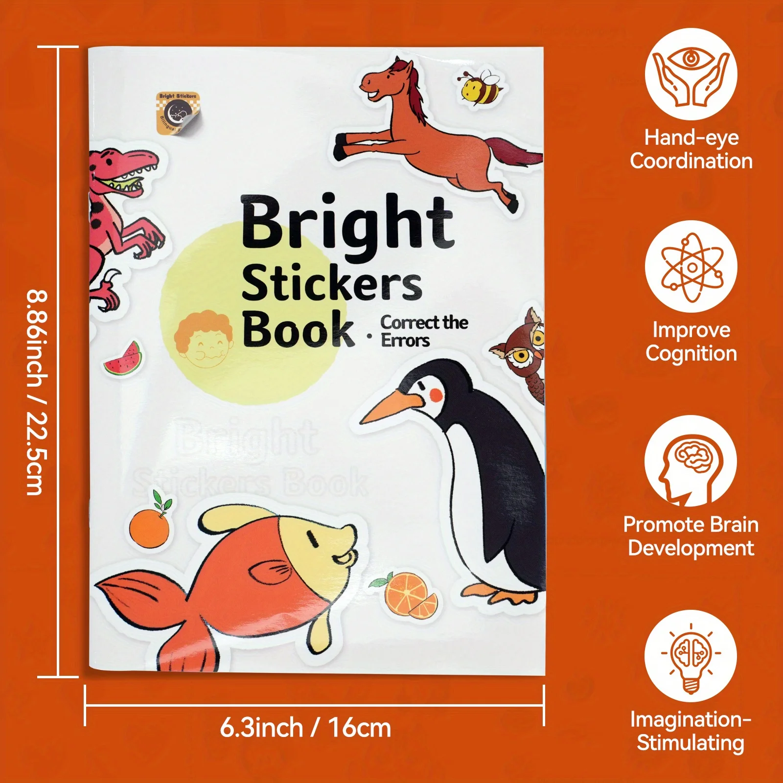 Bright Stickers Book, Correct the Errors Activity Book for Kids with Fun Removable Stickers, Animals, Dinosaurs
