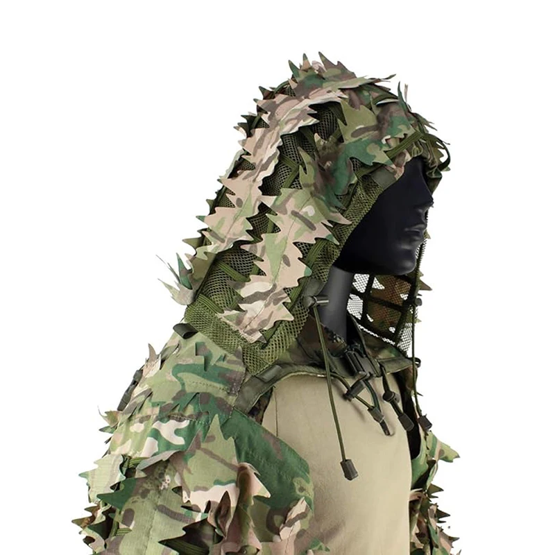 Taktischer Ghillie-Anzug, atmungsaktive Ghillie Viper Hood mit 3D-Blattstreifen, Scharfschützmantel für Wargame, Jagd, CS – Detail 18