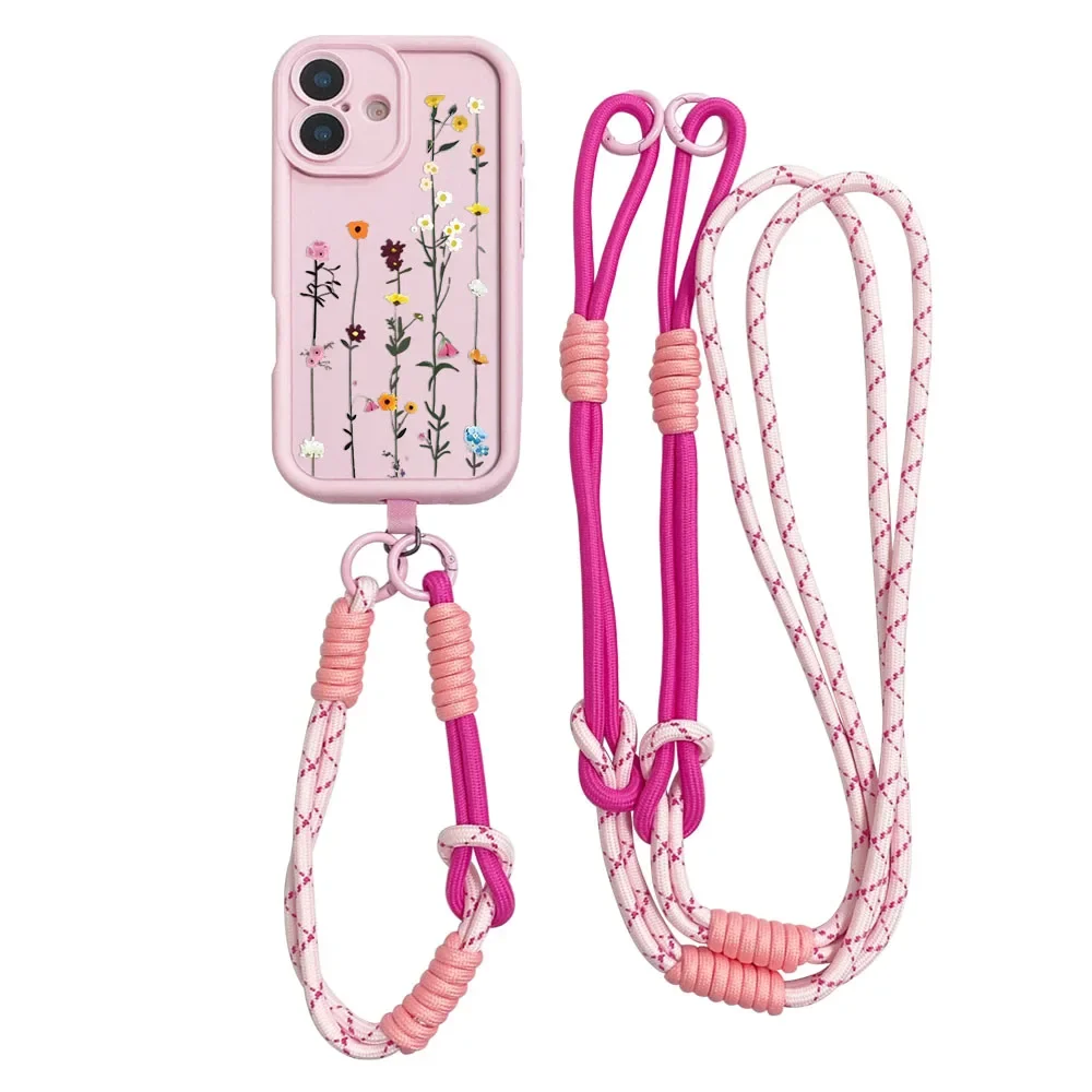 Cxd5Custodia a fiore carino per Samsung S25 S24 S23 S22 S21 Plus Ultra S21 S23 S24 FE Collana a catena da polso Cordino a tracolla Cover Funda