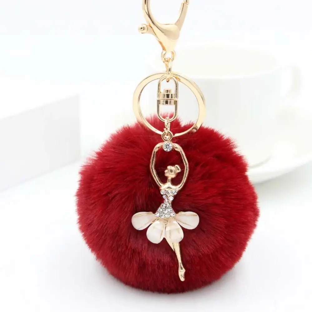 Pendants Fluff Keychains Dancing Women Fur Ball Keyring Little Angel Car keychain Ballet Angel Girl keychain Fake Fur Key Chain