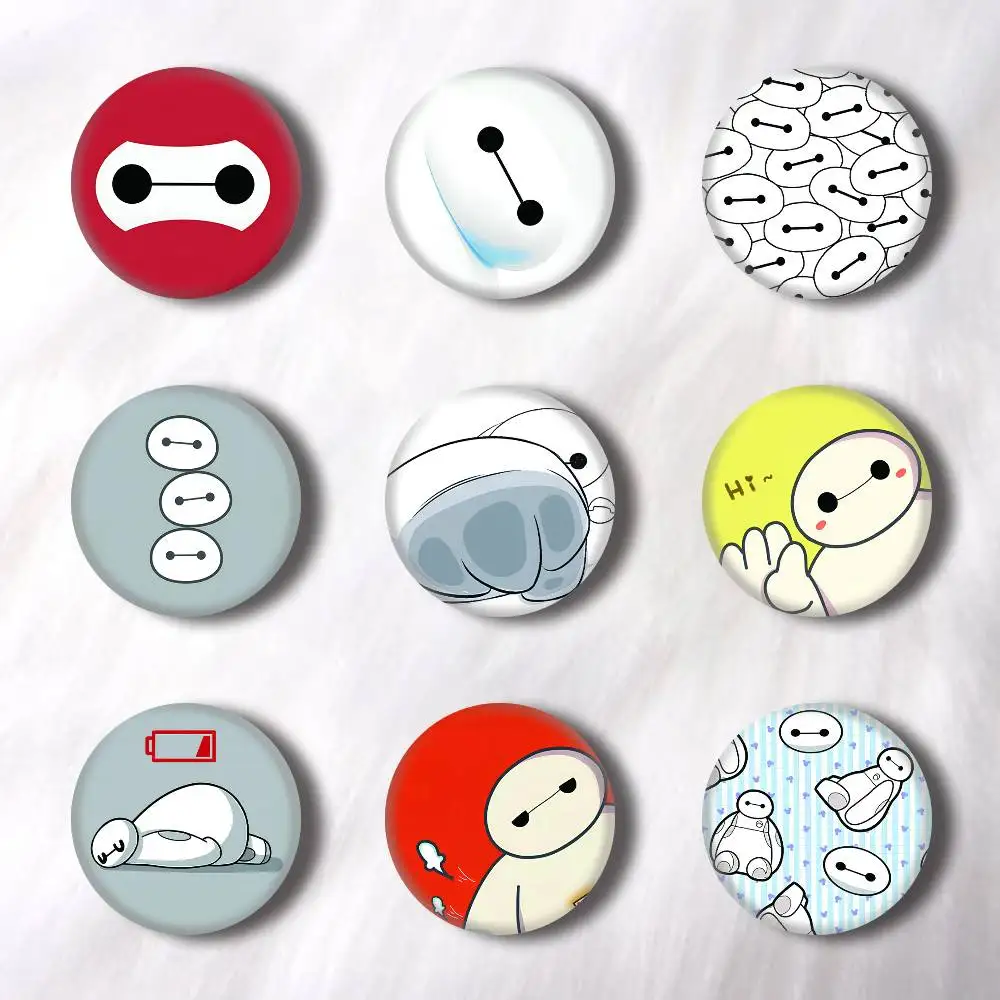 Cartoon B-Baymax Pins Badges Round Laser Badge Brooch Clothes Backpack Accessories