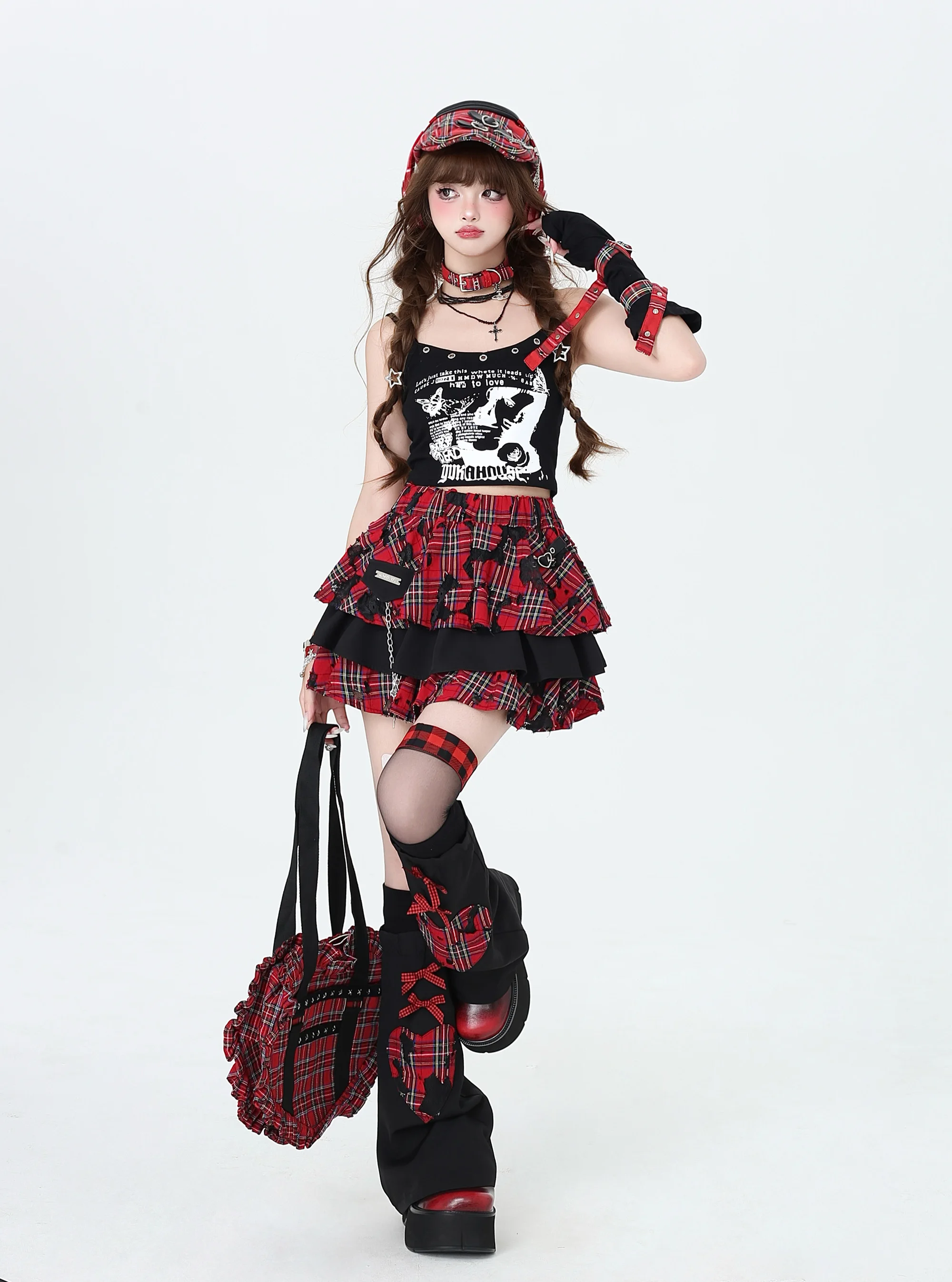 American Punk Rock Hot Girl Subculture Plaid Skirt Streetwear Hip hop High Waist A-line Tierred Cake Y2K Mini Skirt Women Summer