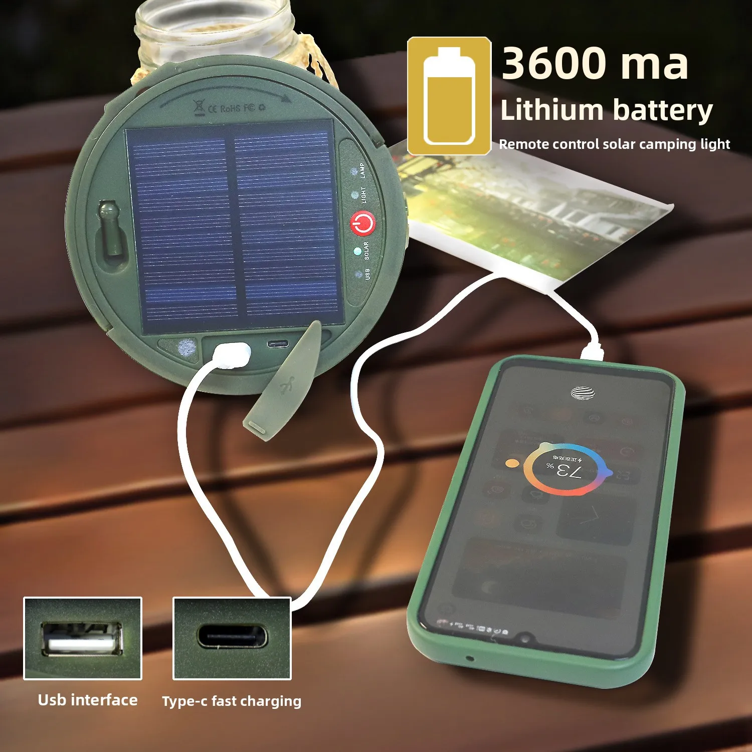 Solar Outdoor Camping Light Tent Lighting Roll Storage Stall Light String Remote Control