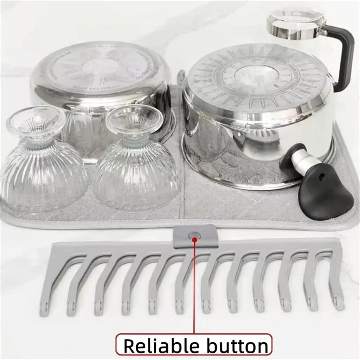 

Супервпитывающий коврик 2-в-1 для сушки посуды и складная подставка-дренажер для кухонной утвари