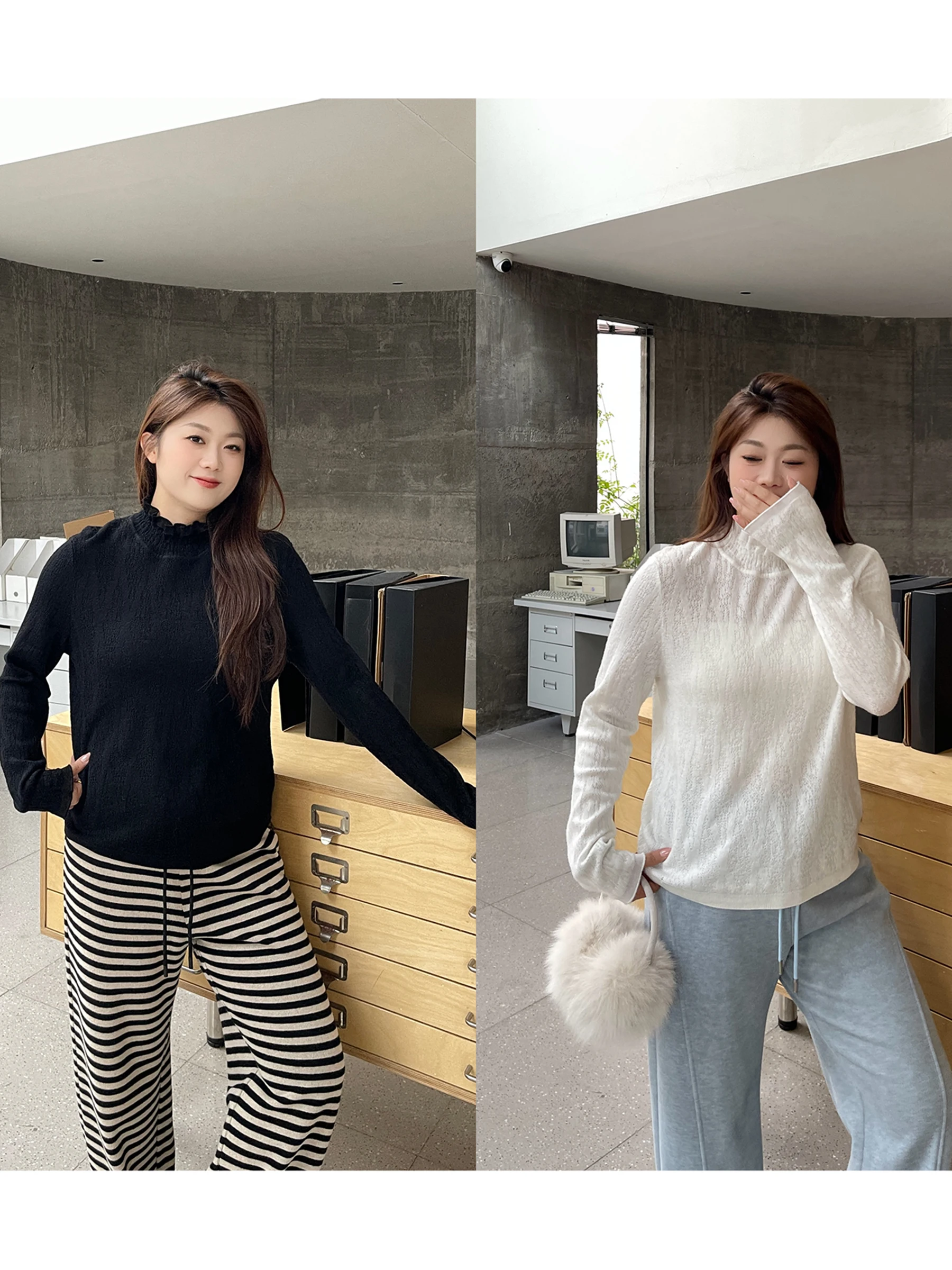 

Li Xiaoxiao Knitted Base irt Women's High Collar Embroidered Svel Inner Wear Simple Sle Quali Sweater