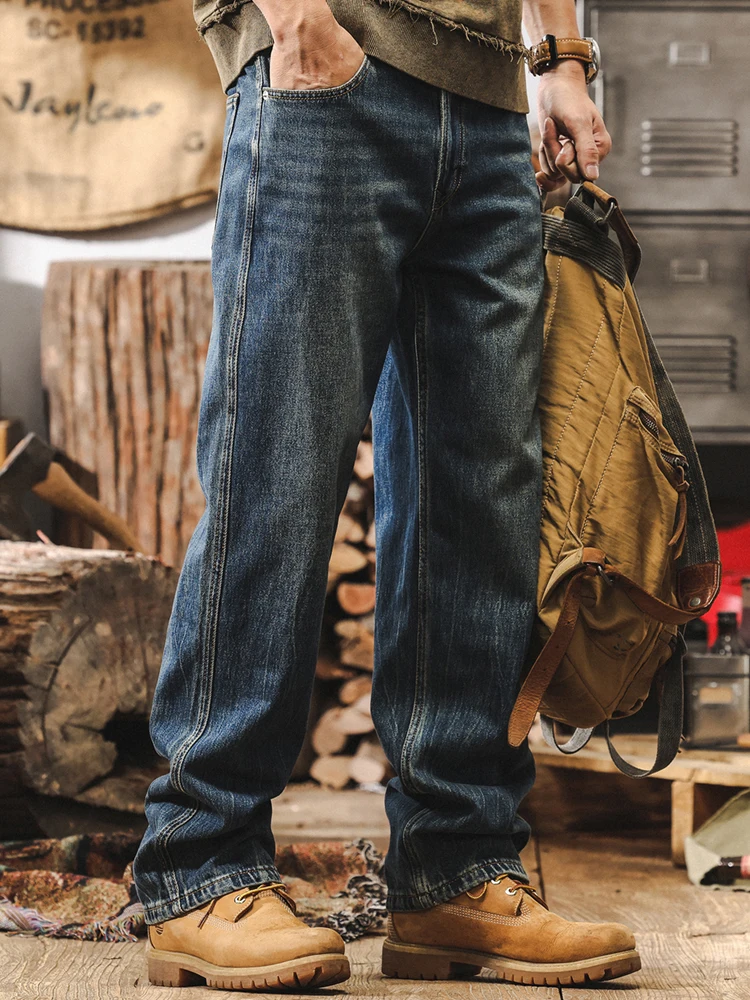 

Мужские джинсы в стиле ретро в американском стиле, свободные прямые брюки, повседневные хлопковые длинные брюки с завышенной талией, осенняя мода Cleanfit Levis