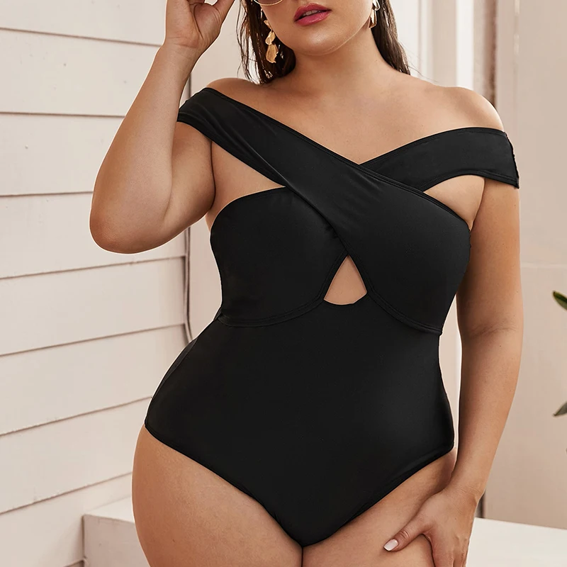 2024 Large Plus Size Solid Hollow One Piece Swimsuit Women Bodysuit Swimwear Female Bathers Bathing Swimming Swim Suit Beachwear