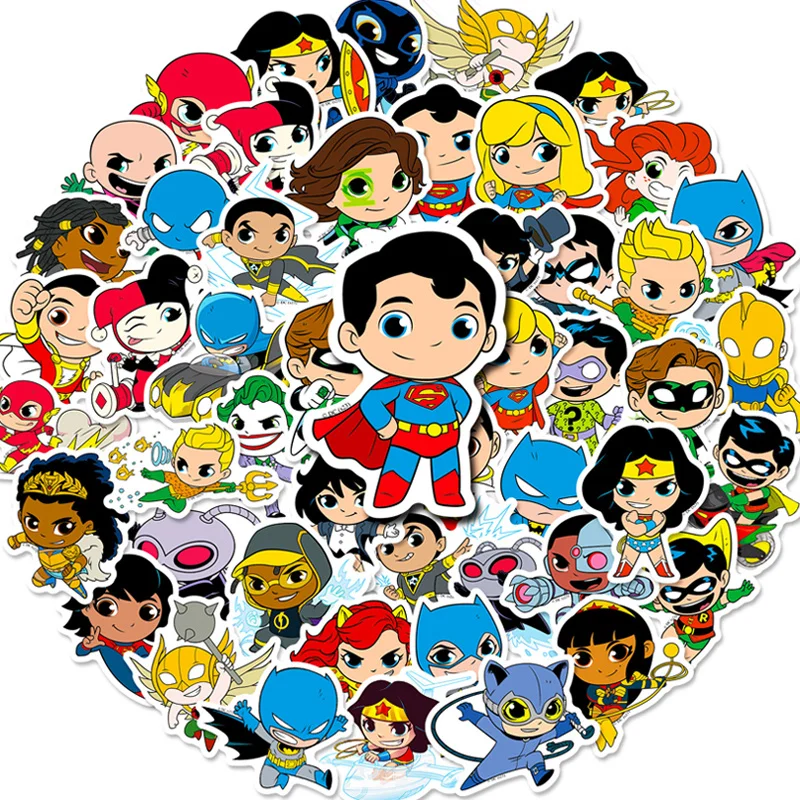 50pcs Kawaii Dc Stickers For Girls Boys Diy Phone Laptop Diary Cute Cartoon Sticker Decals Toy Superman Wonder Woman Kids Gifts