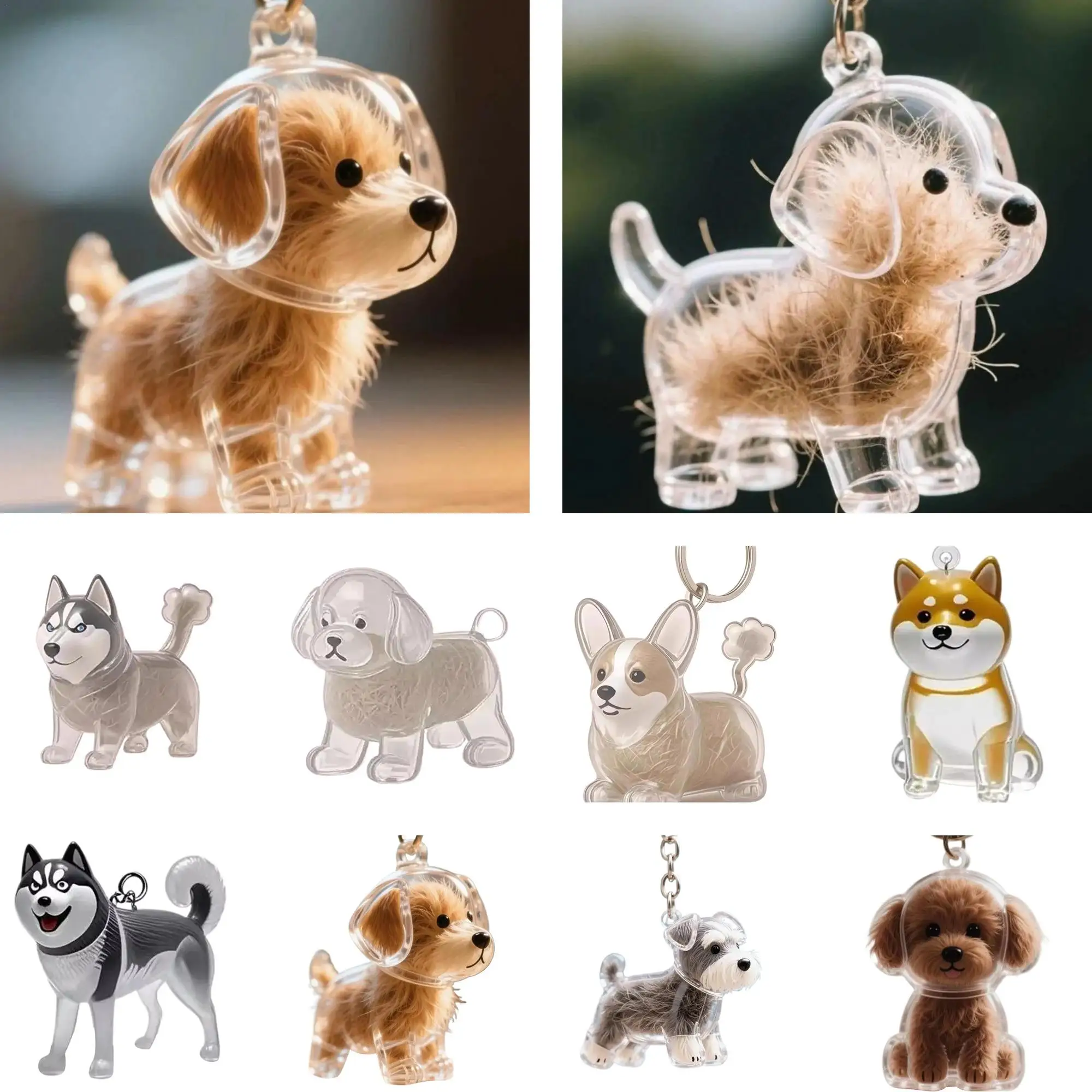 

Dog Shape Dog Hair Storage Box Transparent DIY Handmade Pet Hair Keychain Creative Keychain Pet Collection Pendant Keepsake Gift