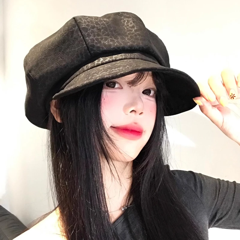 

Personalized Black Scales Oversized Berets for Women Spring Autumn Travel Casual Versatile Retro Japanese Literary Painter Hat