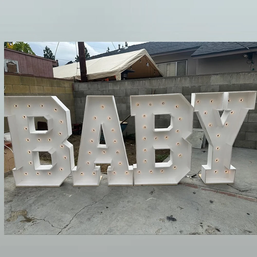 Huruf LED Raksasa FSDKX Oh Baby, Huruf LED Marquee 4ft, Angka Marquee LED Custom dari Logam