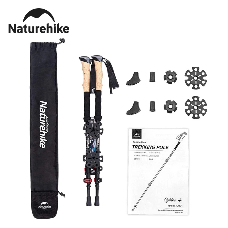 Bâtons de randonnée Naturehike, 2 bâtons ultralégers en fibre de carbone, bâtons de marche pliables portables pour la randonnée en plein air, bâtons télescopiques