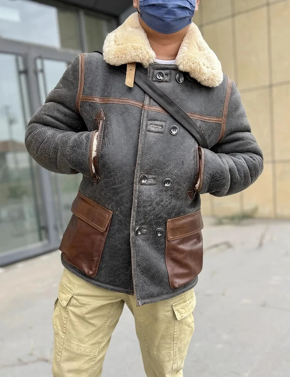 SHop Best.Super thick shearling cloth.Mens 100% natural fur jacket.Winter warm 2cm wool real leather coat.Vintage show