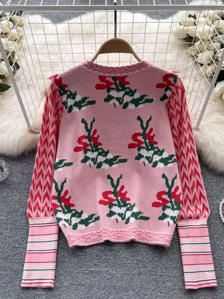 American Vintage Harajuku Sweater Women\'s Autumn Winter New Diamonds Cat Bow Embroidery Cartoon Pullover Fashion Commuter Top