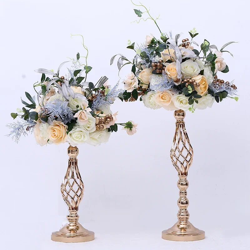 Gold Flower Vases for Wedding Decoration Candle Holders Rack Stands, Road Lead Table Centerpiece, Pillar Party Event Candlestick