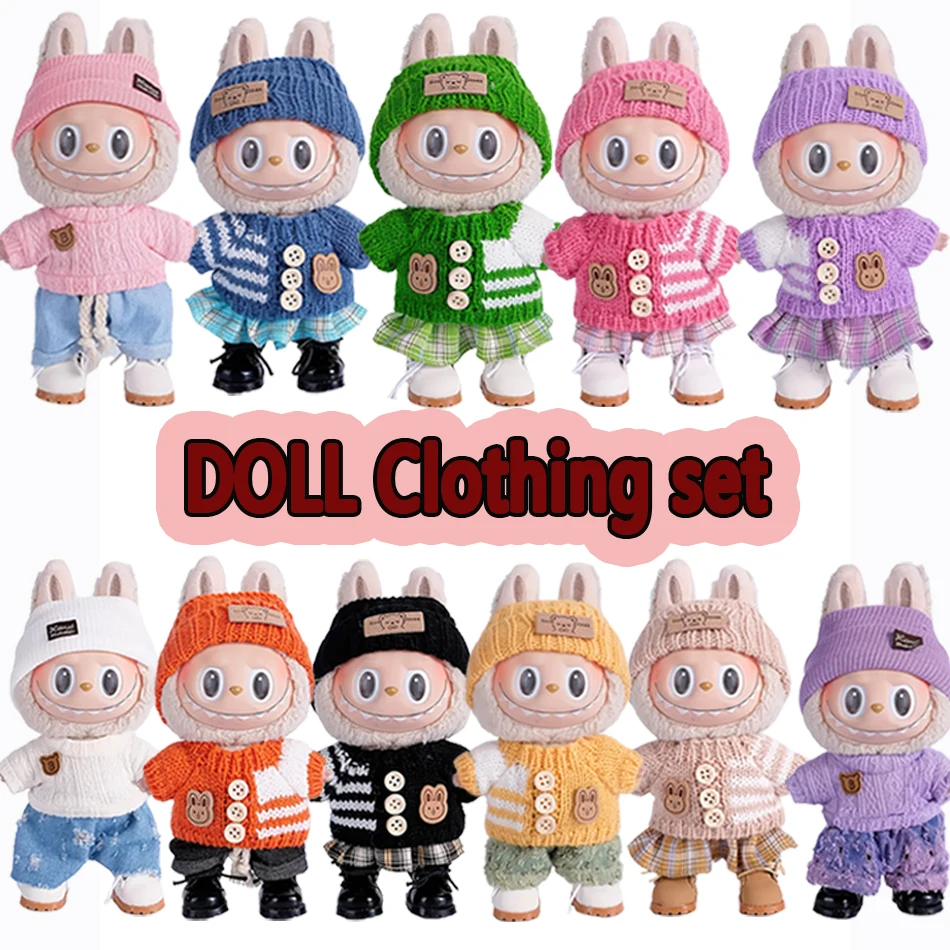 

Мини-кукольная одежда, аксессуары для одежды для 15-17 см, хлопковая кукла Labubu, юбки, брюки, шапки, красочная одежда, без куклы