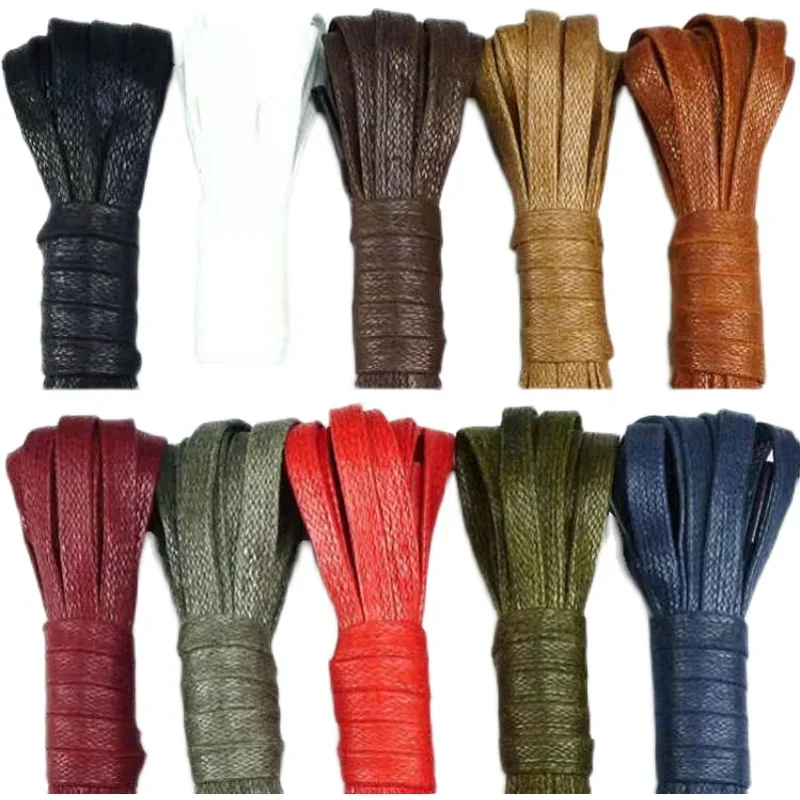 Waxed shoelaces flat width 0.7cm leather laces casual leather shoeslace boots high top