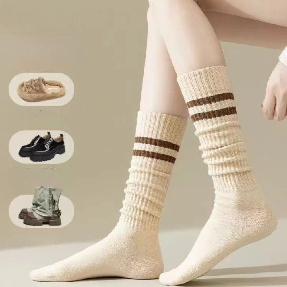 3 pairs of random women's striped calf socks, autumn sports long socks, outdoor casual socks