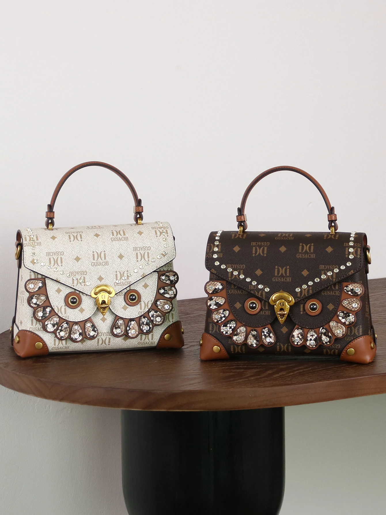 2026 niche design fashion new ladies finalize the design small square bag retro color matching printing heavy metal owl rivet ba view 3
