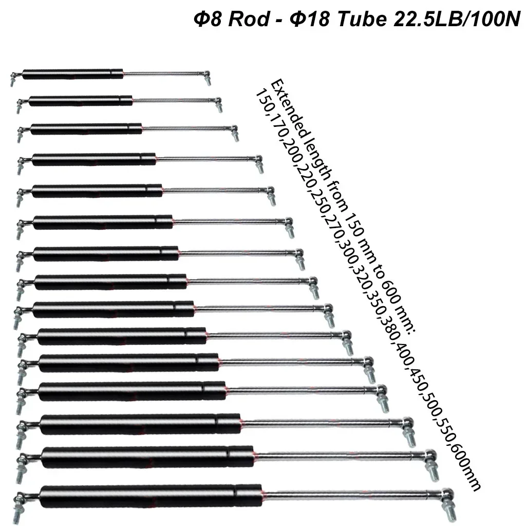 1PC 100N/22.5LB 150-600mm Universal Gas Struts Ball Joint Ends Support Boot Bonnet Hood RV Bed Platform Bus Hatch Lifts for Boat