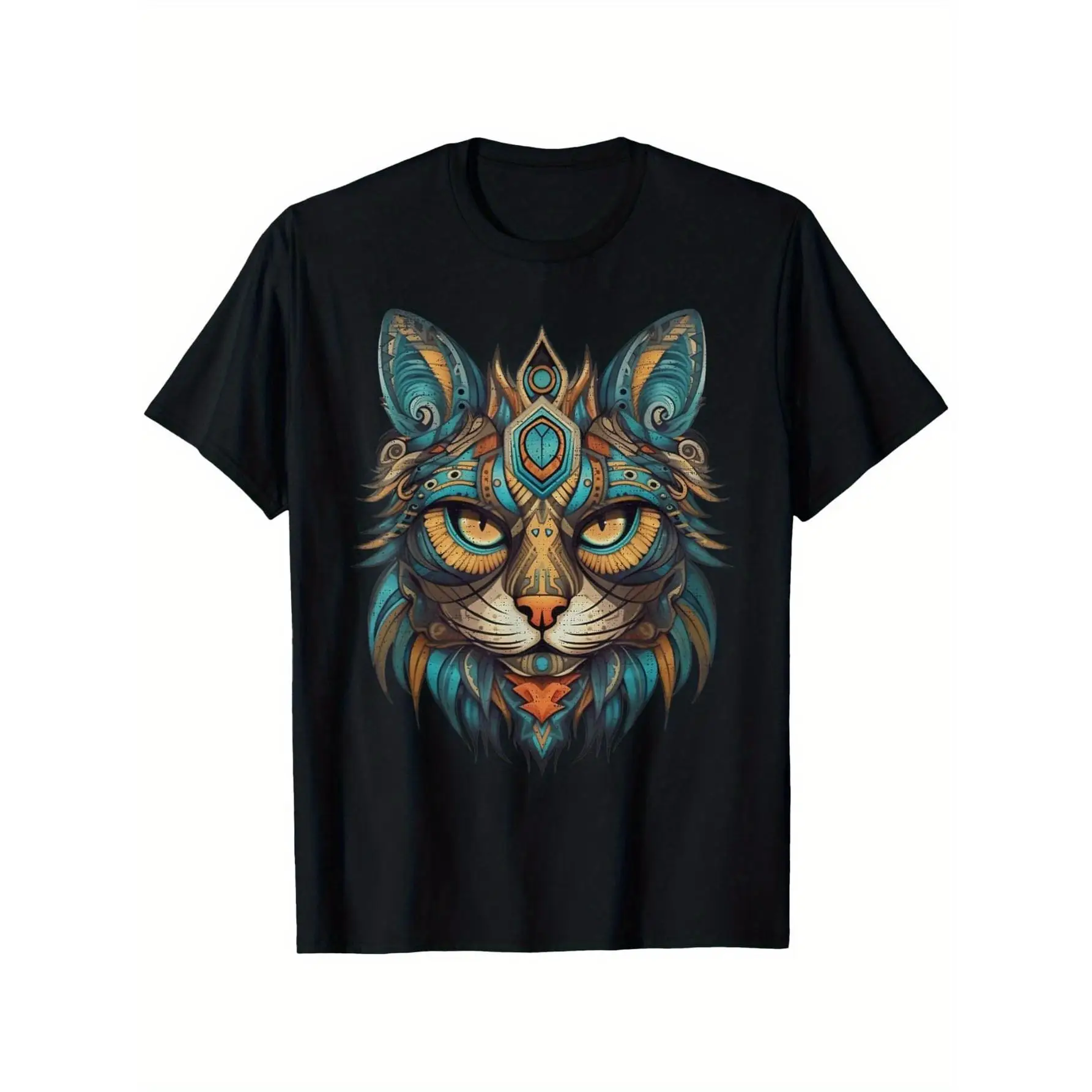 

Mandala Cat T-Shirt, Bohemian Gypsy Spiritual Graphic Tee, Mystical Totem Cat Lover Top for Men Women