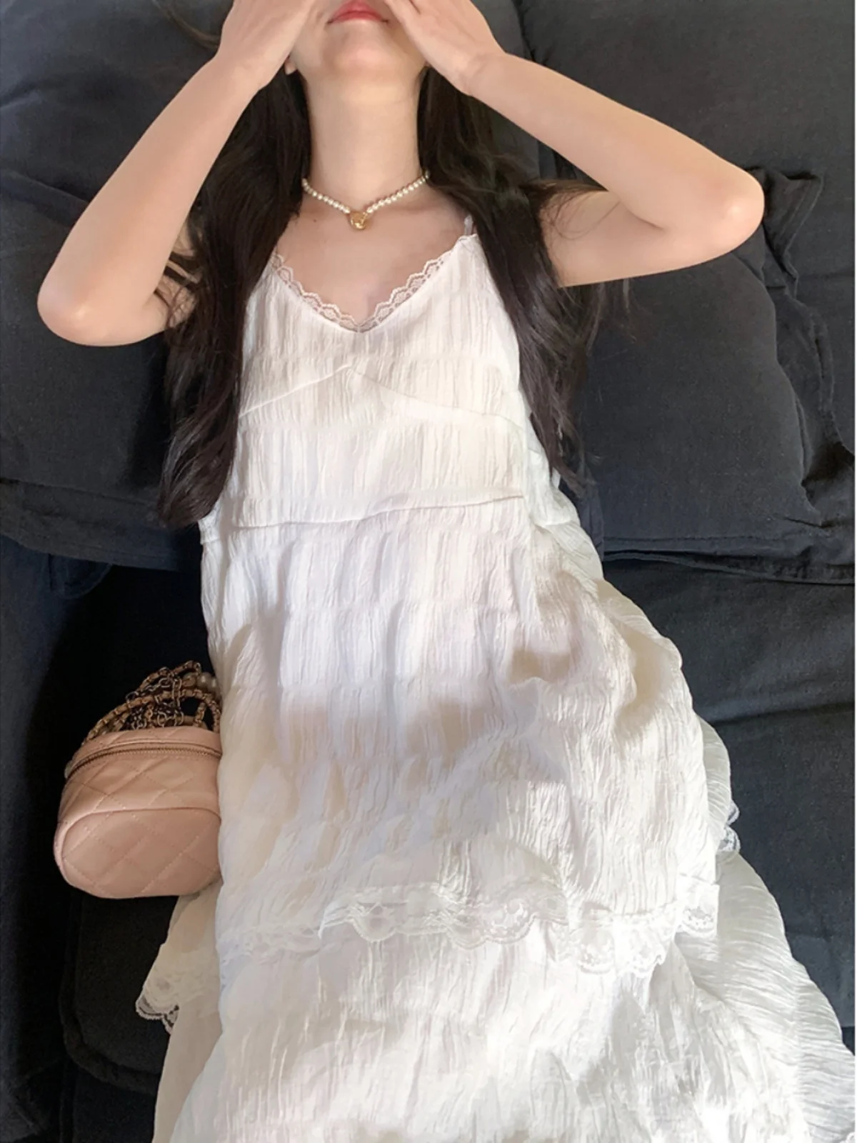 Vestidos femininos de linho em camadas com cordão maxi saia verão à beira-mar relaxado boêmio luz respirável confortável férias piquenique