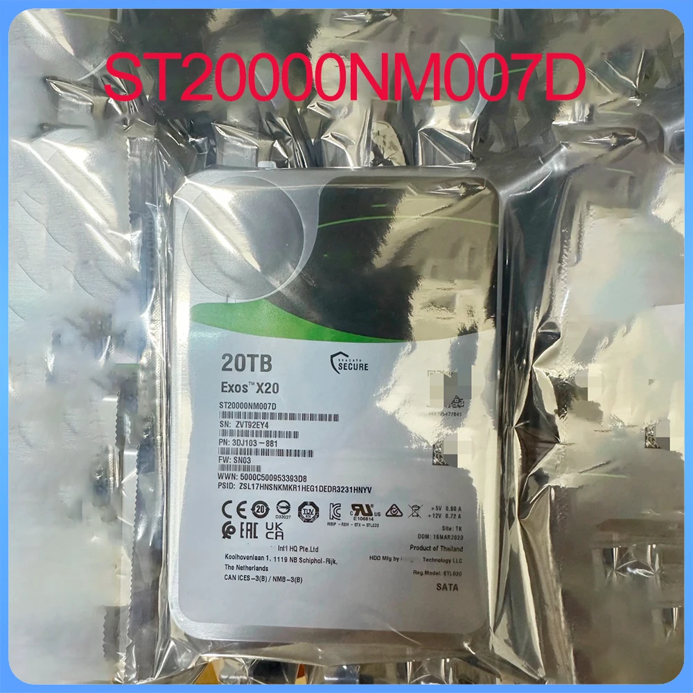 ST20000NM007D For Seagate X20 20TB 7.2K RPM SATA 3.5in Enterprise Hard Drive HDD