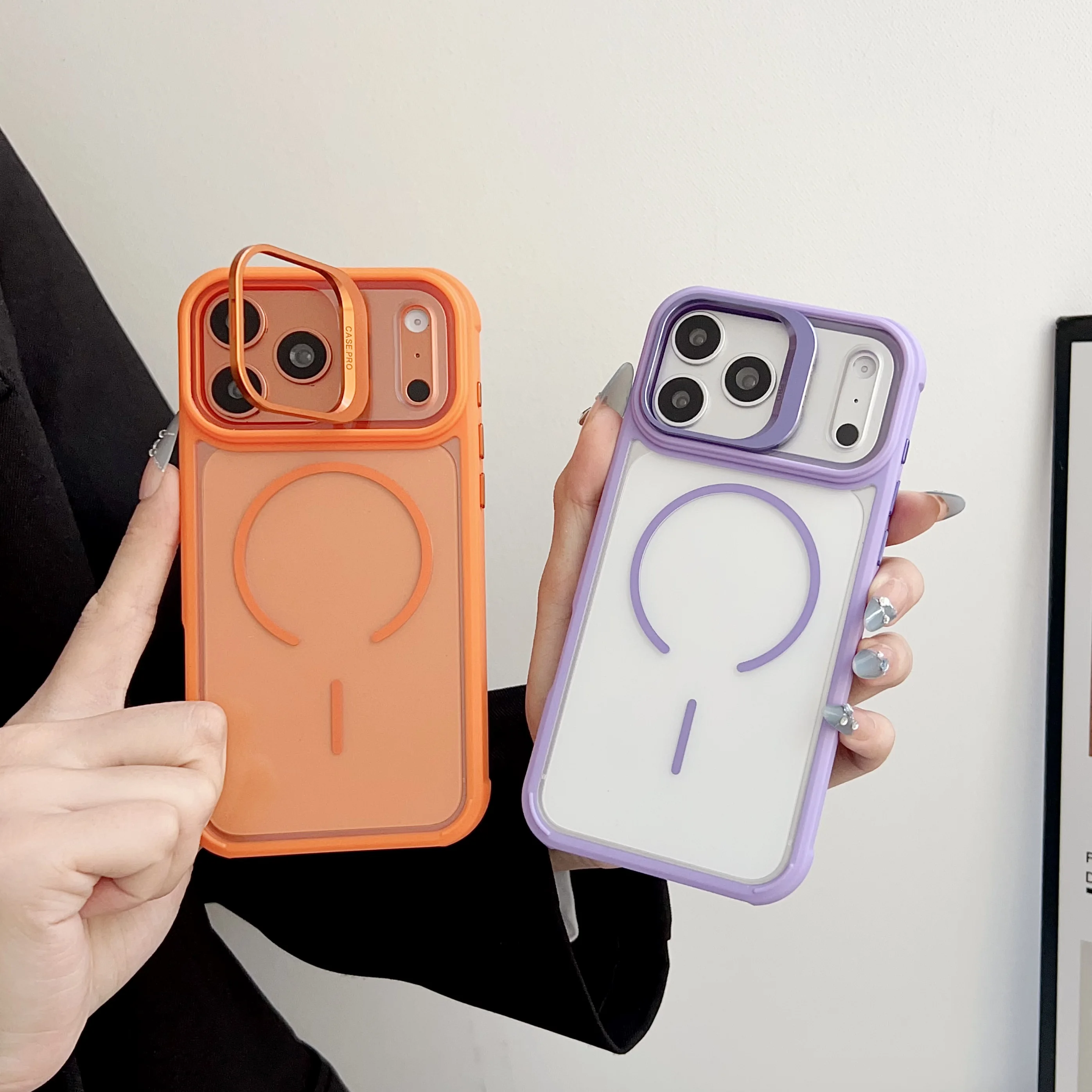 

Shockproof Clear Wireless Charging Magnetic Phone Case For iPhone 17 Pro Max, Slim Metal Camera Lens Kickstand Hard Cover Funda