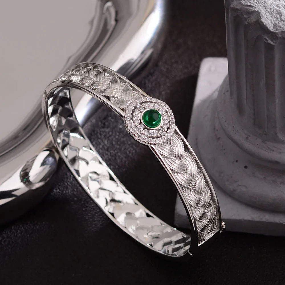 

Green Zircons Engagement Bracelets Bride Jewelry Charm Women Vintage Punk Trendy Elegant Braided Lace Wedding Accessorie