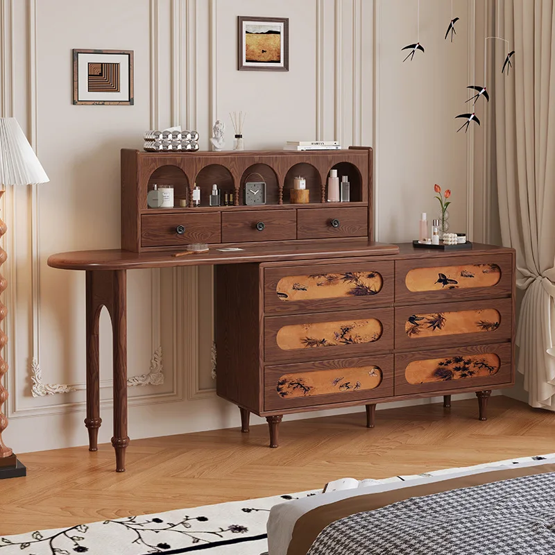 

Ash wood solid wood with bucket cabinet integrated bedroom retractable makeup table