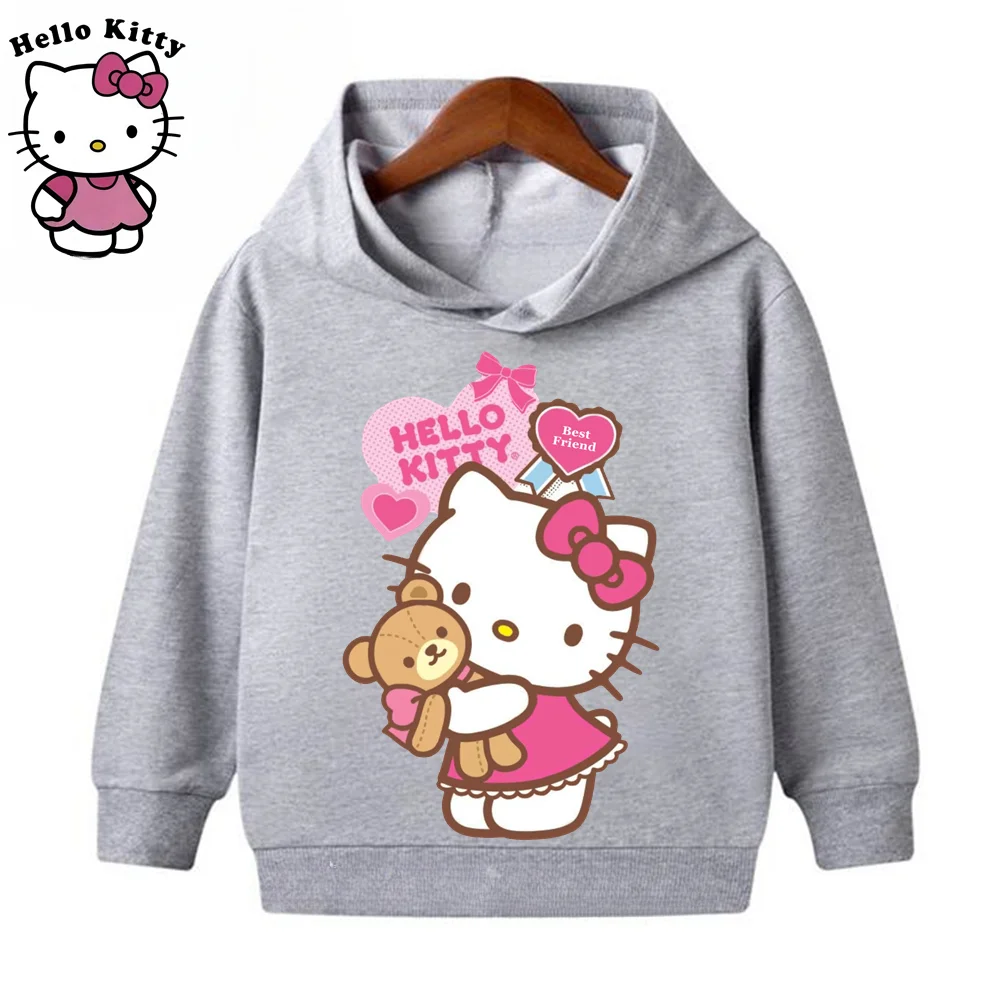 Kawaii Anime Hallo Kitty Kinder Hoodie Mode Kind Mädchen Jungen Kleidung Frühling Herbst Cartoon Nette Katze Gedruckt Casual Sweatshirt