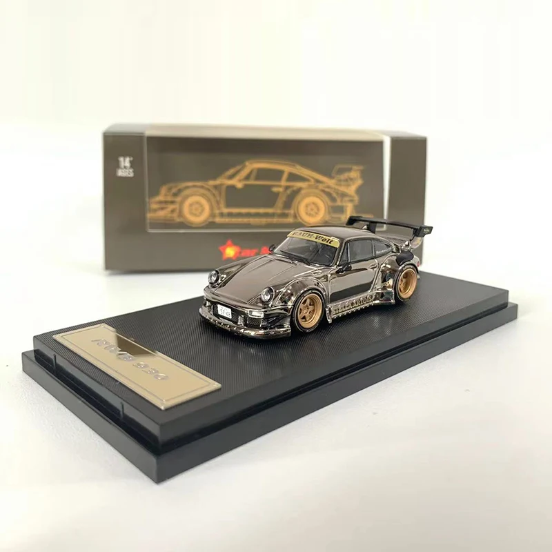 

Звездная модель 1:64 модель автомобиля RWB 930 с широким кузовом из сплава, спортивный автомобиль GT Wing, хромированный, черный