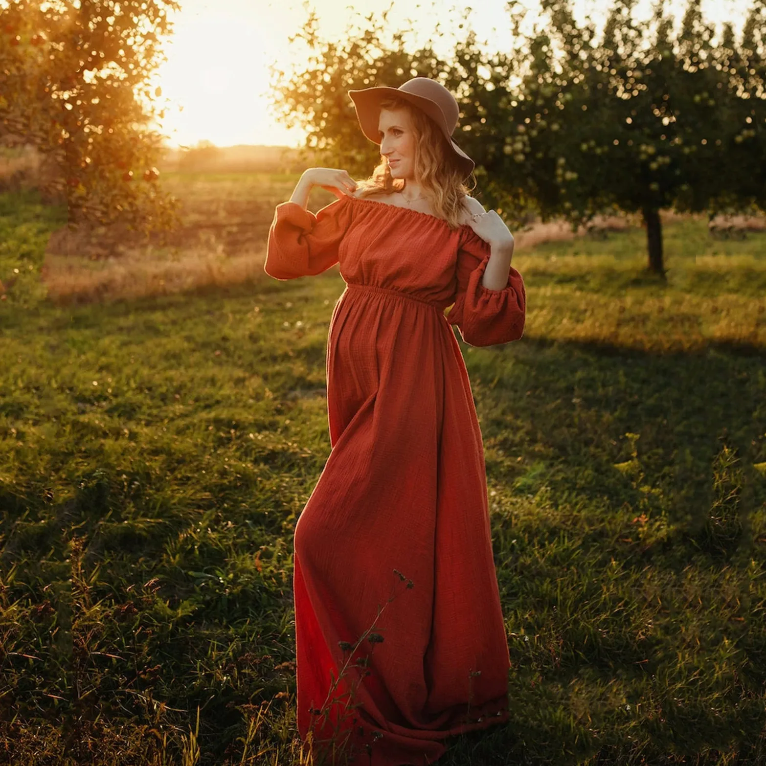 Maternity Photography Long Dress Soft Linen Cotton Off Shoulder Full Sleeve Pregnant Woman Photography Baby Shower Gown