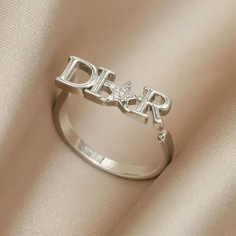Delicate Crystal Letter D Adjustable Rings for Women Fashion Brand Jewelry Wedding Rings Party Gift Accessories