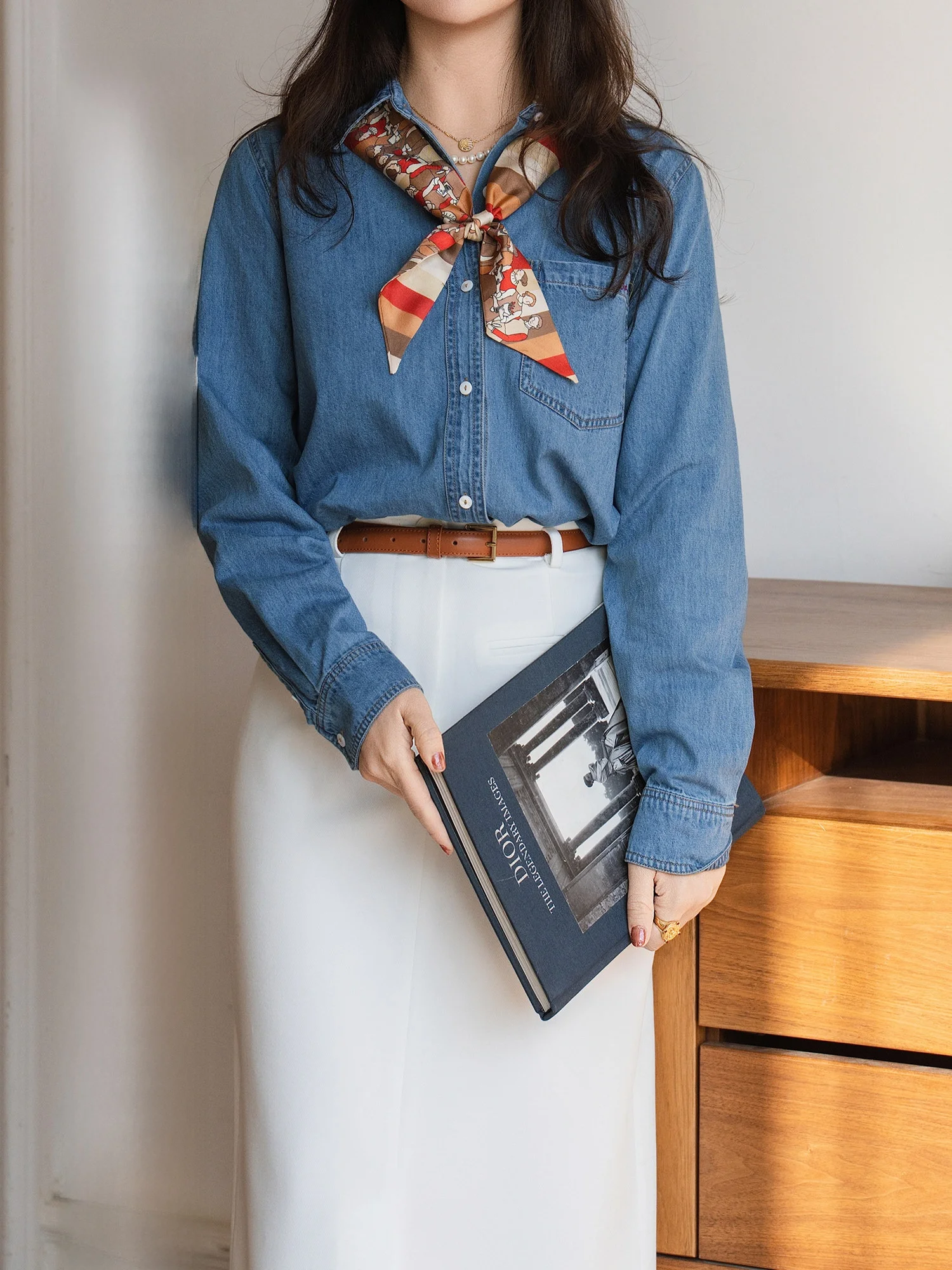 

Apipedr Retro Sle Long Sve Classic Denim Cotton Casual Shirt Dr Mirror Star Sea Women's Spring Fashion Breathable