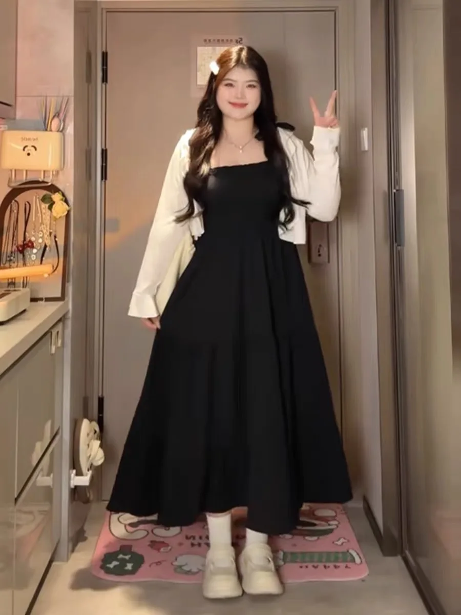 plus Size Summer Women's Dr Set with Strap High Waist A-Line Skirt Conceal Belly Hide Meat Pear ape Body Cardigan Two-Pi...