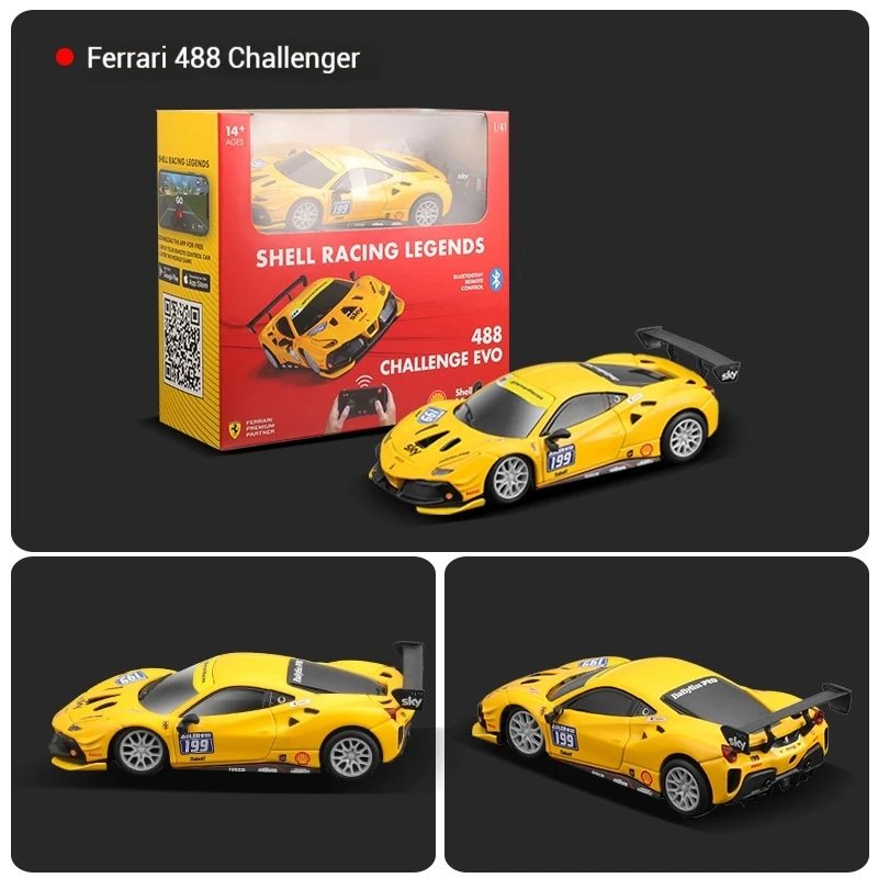 Bruago 1:41/43 488 Challenger Yellow Gte Red Bluetooth Remote Control Car Simulation Dynamic Car Model Collectibles Decoration