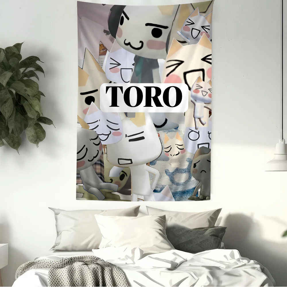 Inoue Toro Cute Cat Colorful Tapestry Wall Hanging Hippie Flower Wall Carpets Dorm Decor Japanese Tapestry