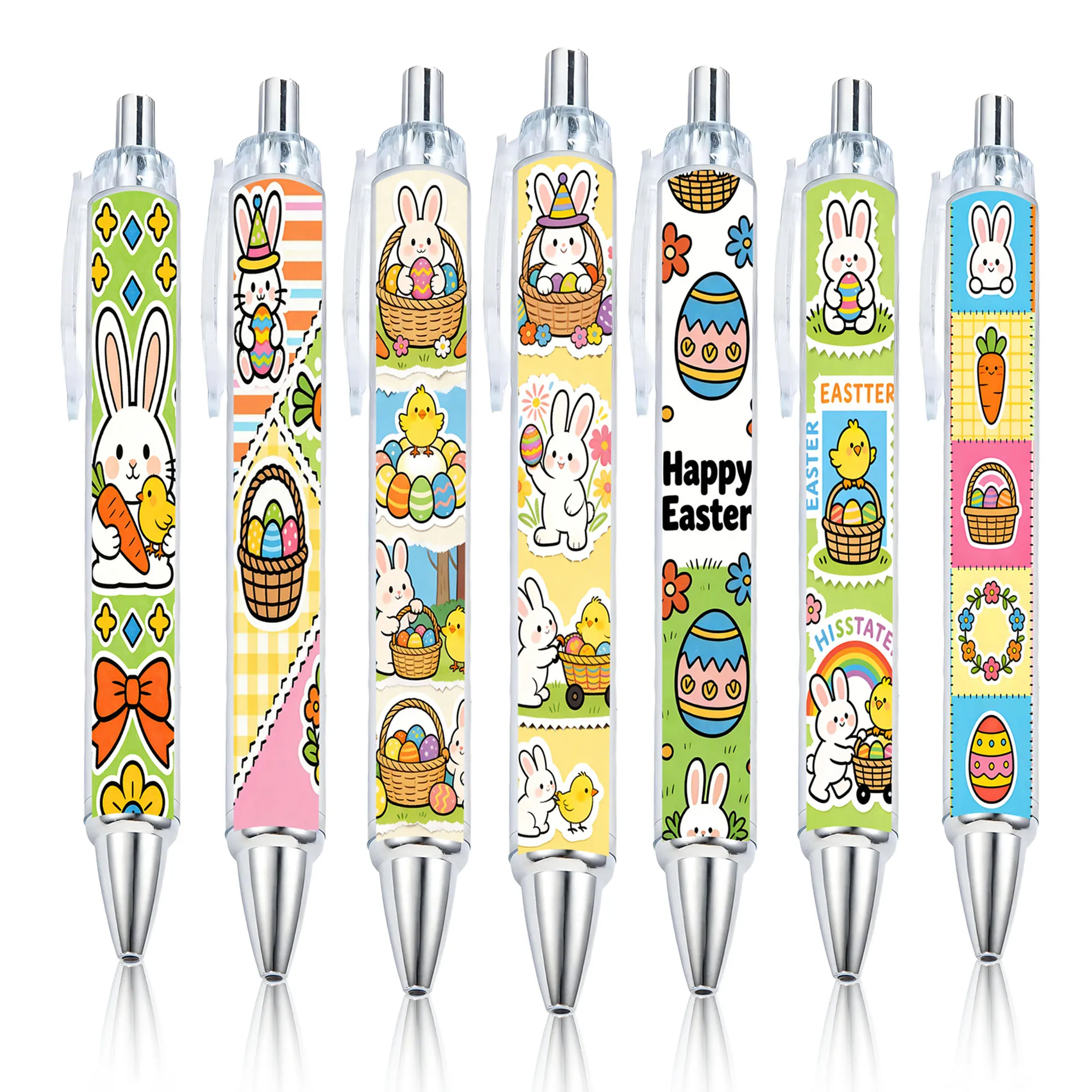 

7pcs Easter-themed push-button round pens Rabbit colored egg gift pens School supply writing gifts for students