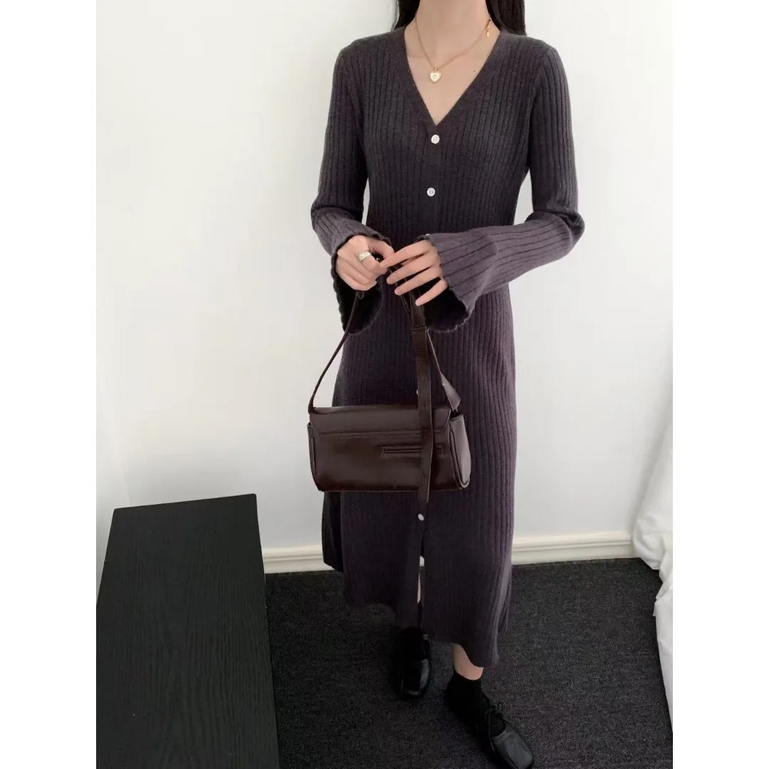 

Original Design V-Ne Slimming Faionable Midi Dr Knitted Bell Sve Inner Wear Casual Sle Long Sve Tee-acetate ...