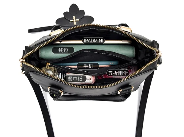 Floral Detail Shoulder Bag Trendy Zipper Handbag For Work Casual Crossbody Bag Women's Floral Decor Purse