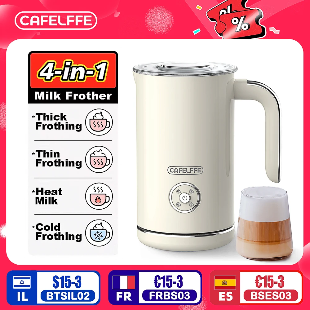 Cafelffe 4in1 Montalatte Elettrico Schiuma Schiuma Mixer per Cioccolato Freddo/Hot Latte Cappuccino Riscaldatore Automatico per Schiuma di Latte Scaldino